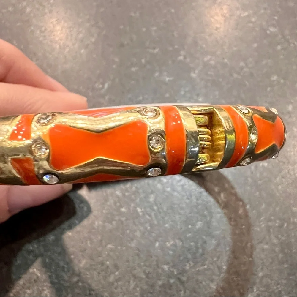 Sequin Orange Enamel and Crystal‎ Hinged Bangle